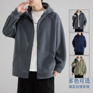 Autumn and Winter New Heavy Fleece Jacket Men's Warm Cardigan Hooded Sweater Men's Fashionable Loose Casual Top