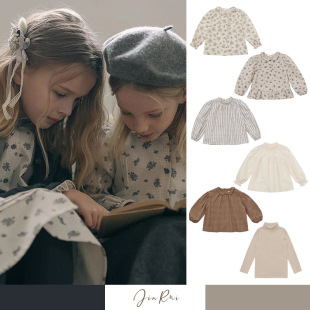 ins2024 autumn and winter new cotton floral small stand collar girls' long sleeve bottoming shirt JR