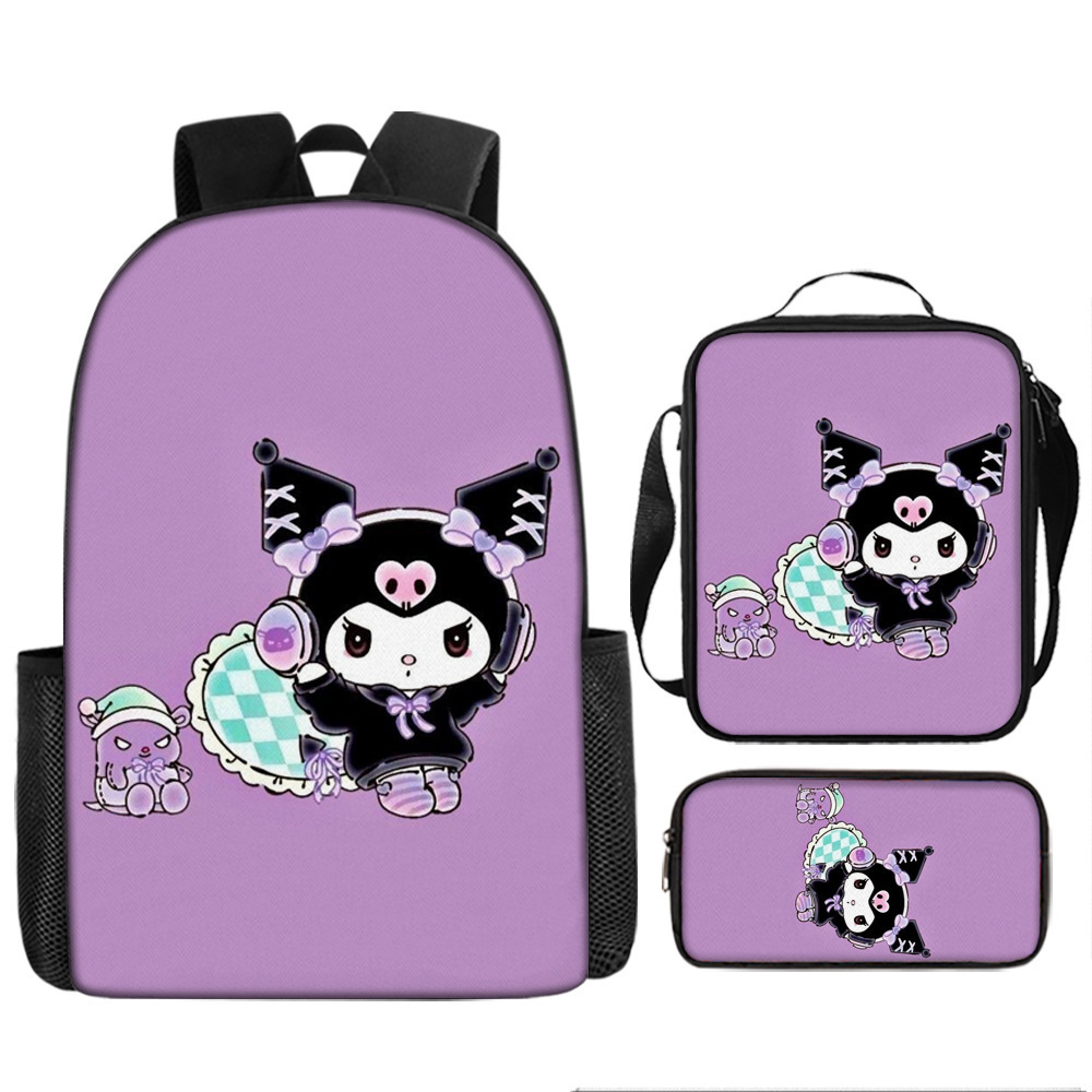 Kuromi transchegaraviy maktab sumkasi talaba ryukzaki yoqimli qiz yengil yelkali katta sig'imli uch qismli ryukzak qalam qutisi