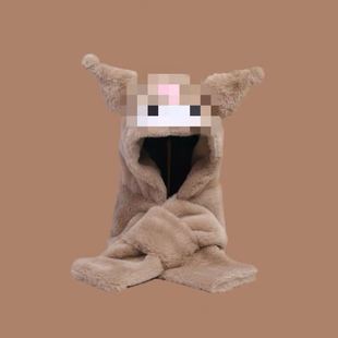 Plush Hat and Scarf All-in-One Women's Winter Scarf Bear Cute Autumn and Winter Stylish All-Match Fashion Warm Ear Protection Hat