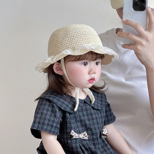 Baby Hat Summer Thin Breathable Woven Straw Hat Girl Baby's Small Month Age Travel Beach Fashionable Fisherman Hat