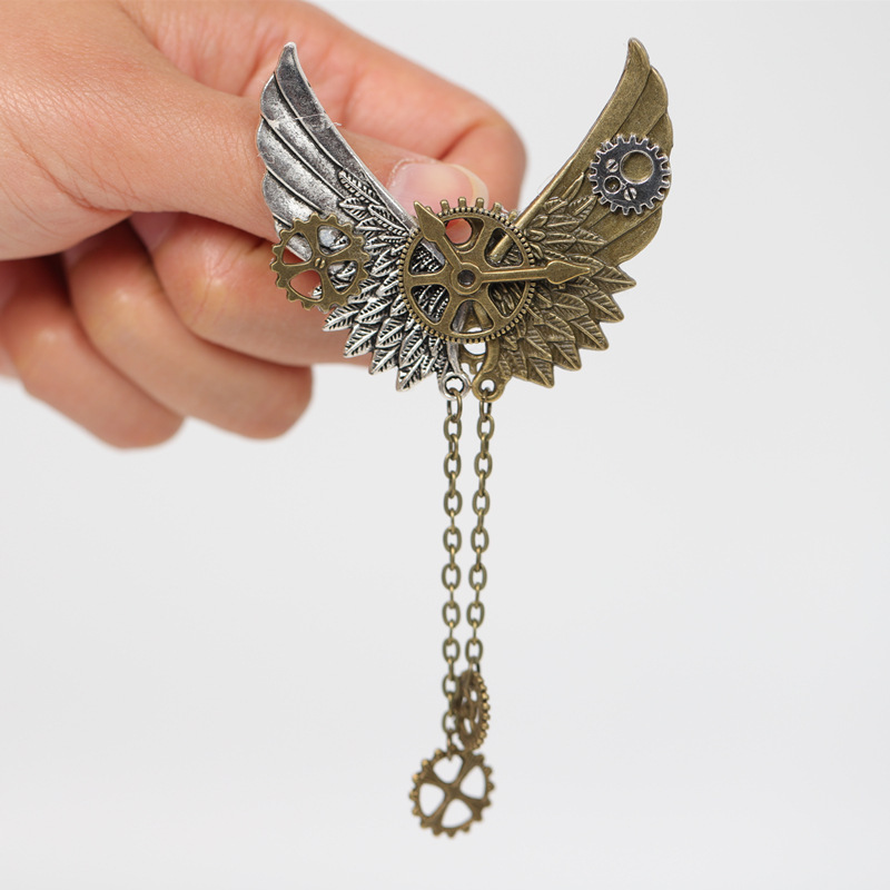 Steampunk Multi-Element Two-Color Double-Wing Gear Tassel Brooch Brooch 620