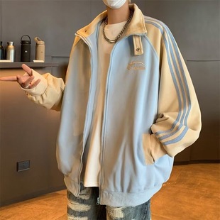 College Style Baseball Uniform Jacket for Men and Women, Trendy Brand American Retro Three-Stripe Student Sports Jacket