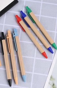 Simple press paper tube ballpoint pen printing promotional gift advertising pen Kraft paper degradable environmental protection pen wholesale