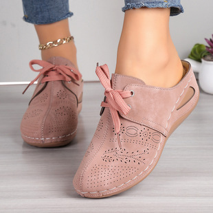 Size wedge heel half slippers cross-border baotou wish European and American foreign trade 43 spot women's shoes sandals 2024 women's slippers lace-up