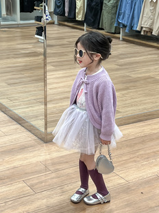 Spring and summer 2024 girls dream sweet princess purple wool cardigan T-shirt sequins puffy gauze skirt split shot