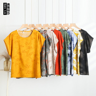 2025 New Middle-aged Women's Clothing for Mother Summer Thin Short-sleeved T-shirt Loose Round Neck Cotton Comfortable Top