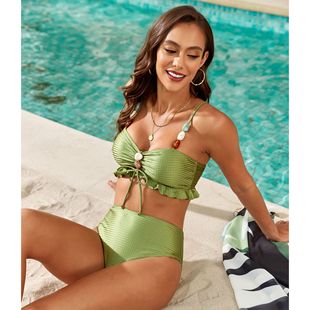 2025 new bead tether foreign trade split swimsuit women's cross-border explosion three-piece bikini bikini