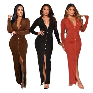 9516 Europe and the United States cross-border new supply solid color temperament tight women's dress dress