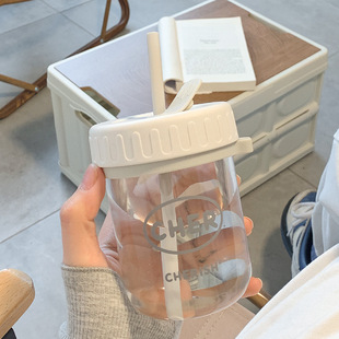 Simple water cup female high-looking with straw summer portable ins style adult student transparent small drinking cup