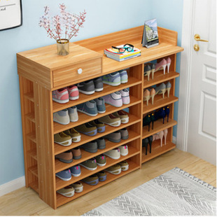 Multi-layer Shoe Rack Simple Door Storage Economical Shoe Cabinet Household Indoor Good-looking Imitation Solid Wood Door Rear Shoe Rack for Storage