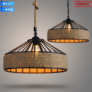 American-style country hemp rope chandelier yurt retro industrial style personalized hemp rope creative restaurant wrought iron bar lamps