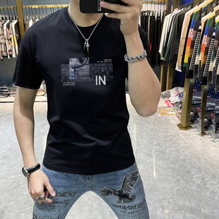 Men's T-shirt Short-sleeved New Korean-style Trendy All-match Slim-fit Stylisic Printed Half-sleeve Top T-shirt