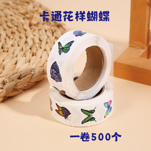 500 sheets/roll cartoon pattern butterfly roll roll paste animal hand account material adhesive label envelope sticker