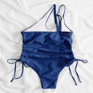 Foreign Trade Swimwear 2024 Summer European and American Sexy Backless Bikini Solid Color Irregular Shoulder Swimwear Bikini