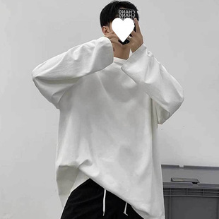 Solid Color Loose T-Shirt Men's Summer Fashion Brand oversize Long-sleeved Sweater Spring and Autumn Round Neck Inner Base Shirt