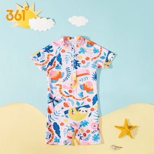 361 Children's Swimwear Girls Breathable One-piece Short-sleeved Swimwear Cute Baby Swimwear 2023 New Swimwear