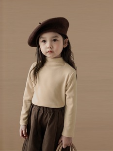 Girls' Base Shirt Spring and Autumn Winter Pure Cotton Semi-high Collar Foreign Style Inner Top Children's Boys' Long-sleeved T-shirt