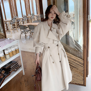 Draping windbreaker Women's Mid-length 2022 Spring and Autumn New Korean style loose slimming British Hepburn style elegant coat