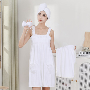 Coral fleece bath skirt towel four-piece factory direct wearable coral fleece towel bath skirt tube chest strong absorbent bath cap