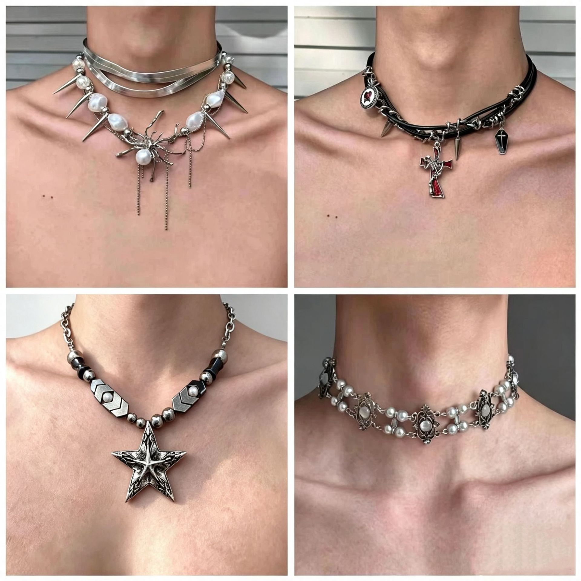 Alloy Heavy Industry Rivet Leather Collar Dark Punk European Women Y2K Subculture Niche Design Necklace Clavicle Chain