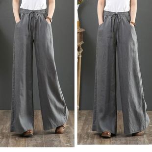 [pure Cotton] 2024 Spring and Summer Literary Cotton and Linen Feel Women's Pants Loose Large Size Wide Leg Pants High Waist Floor Mopping Pants Pants