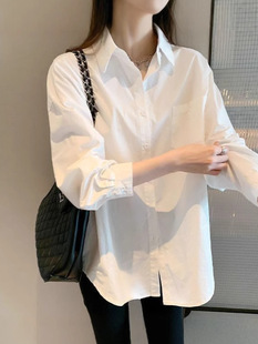 White Shirt Women's Inner Wear Autumn/Winter 2024 fleece-lined Small Men Stacked Foreign Style Top All-Match Long Sleeve Base Shirt