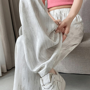 Ice Silk Ink Painting Tie-Dye Wide Leg Pants Women's Summer 2025 New Loose Casual High Waist Slim Pants Ins