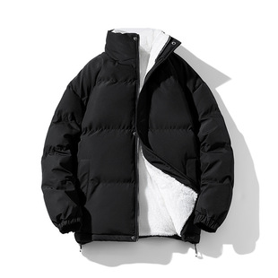 Autumn and winter new men's cotton-padded jacket plus velvet padded windproof warm solid color trend youth bread clothing men cross-border