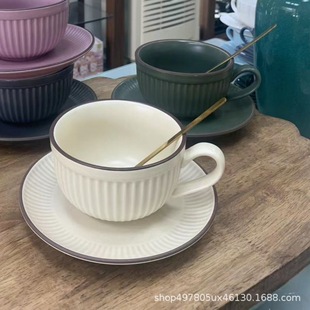Scandinavian Matte Ceramic Coffee Cup and Saucer Set Retro High-end Exquisite Afternoon Tea Set ins Popular Latte Art Latte