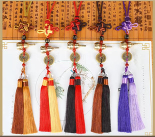 Two-color knot two-color tassel copper gourd five emperors pendant Chinese knot pure copper five emperors pendant car hanging jewelry