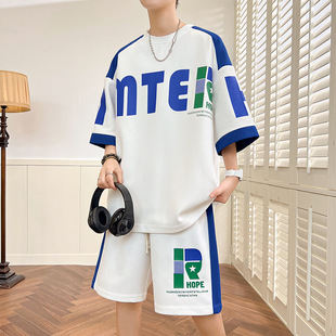 Summer New Teenager Crewneck Short-sleeved T-shirt suit Boys Thin Junior Senior high school Students Handsome Big Kids Wholesale