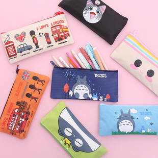 Creative Cartoon Canvas Pencil Bag Men and Women Cute Oxford Cloth Stationery Bag Student Prize Wholesale Pencil Bag Printable