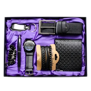 New men's business gift box suit temperament belt watch pen necklace belt perfume charging treasure 6 pieces suit