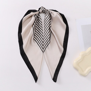Black and White Striped 70 Small Square Scarf Women's High-end Spring and Summer New Simple Silk-like Decorative Small Scarf