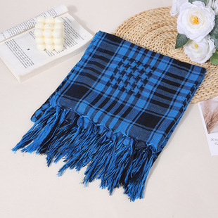Simple Tactical Arabian Square Scarf Houndstooth Jacquard Tassel Sand-proof Warm Autumn and Winter Scarf Shawl High-grade Sense