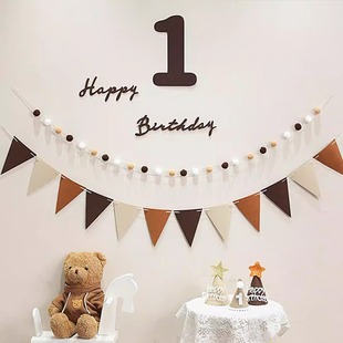 ins Felt Birthday Flag Pennant Kidsren's Baby First Birthday Party Decoration Non-woven Digital Flag