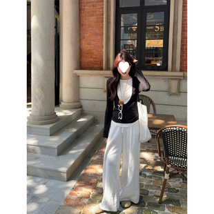 Original Fabric 2024 New Design Sense Fake Two-piece Slim-fit Slimming Top Women's Early Autumn All-match