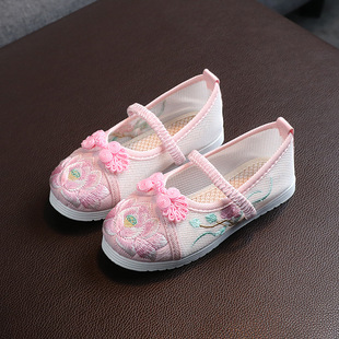 Children's Hanfu Shoes Embroidered Shoes Girl's Net Shoes Old Beijing Children's Cloth Shoes Chinese Style Sandals Dance Shoes Embroidered Shoes