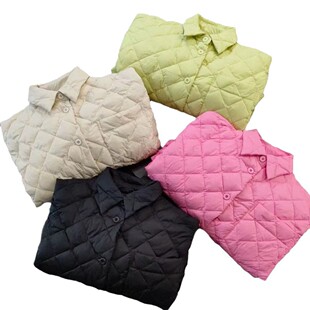 2024 autumn and winter thin shirt collar down jacket pink short new lightweight Chanel style coat rhombus European goods