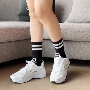 Black and White Socks Women's Ins Trendy All-match Medium Long Barrel Women's Autumn and Winter Japanese Style Striped College Wind Long Stacked Socks