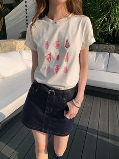 Dreaming DT ETOLIE Cute and Cute Printed Short-sleeved Women's T-shirt Loose Breathable Sweat-absorbent Casual Slimming Top for Women