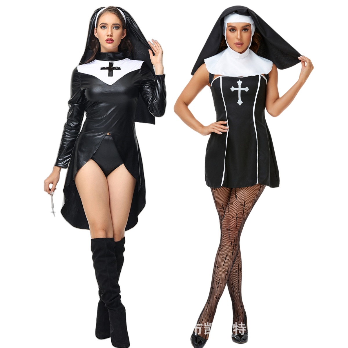 European and American Cross-Border Export Amazon Sexy Jumpsuit Patent Leather Uniform Leather Suit Sexy Nun Cos Suit