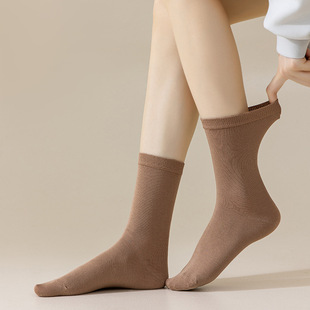 Autumn and Winter Socks Bamboo Raw Cotton Mid-tube Flat Women's Socks Japanese Candy Color Casual Stockings All-match Breathable Solid Color Socks