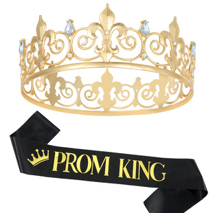European and American Round Crystal Crown Ball Prince Tiara Ribbon King Queen Ribbon Crown Party Decoration