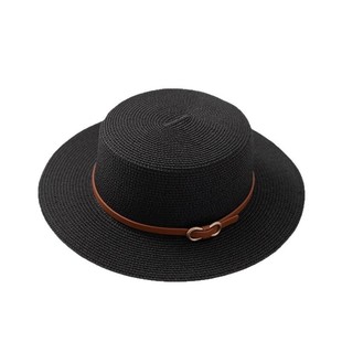 French flat top straw hat celebrity style summer fashion women's Sun Hat sun protection sun hat paper woven hat belt hat