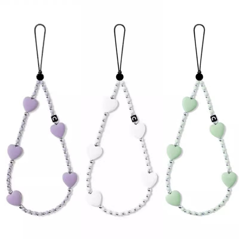 Case Pure White Heart-Shaped Phone Lanyard Ouyang Nana Star Phone Chain Pearl Lanyard Anti-Lost Accessory