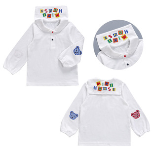 Spot miki children's clothing new boys and girls cartoon Plaid bear embroidery navy collar polo long sleeve inside generation hair