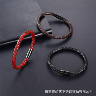Cross-border hot sale European and American fashion woven bracelet leather rope stainless steel magnetic buckle bracelet jewelry woven bracelet wholesale
