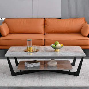 Rock Board Coffee Table Light Luxury Modern Italian Minimalist Living Room Home Designer Sofa Coffee Table Double-Layer Rectangular Tea Table